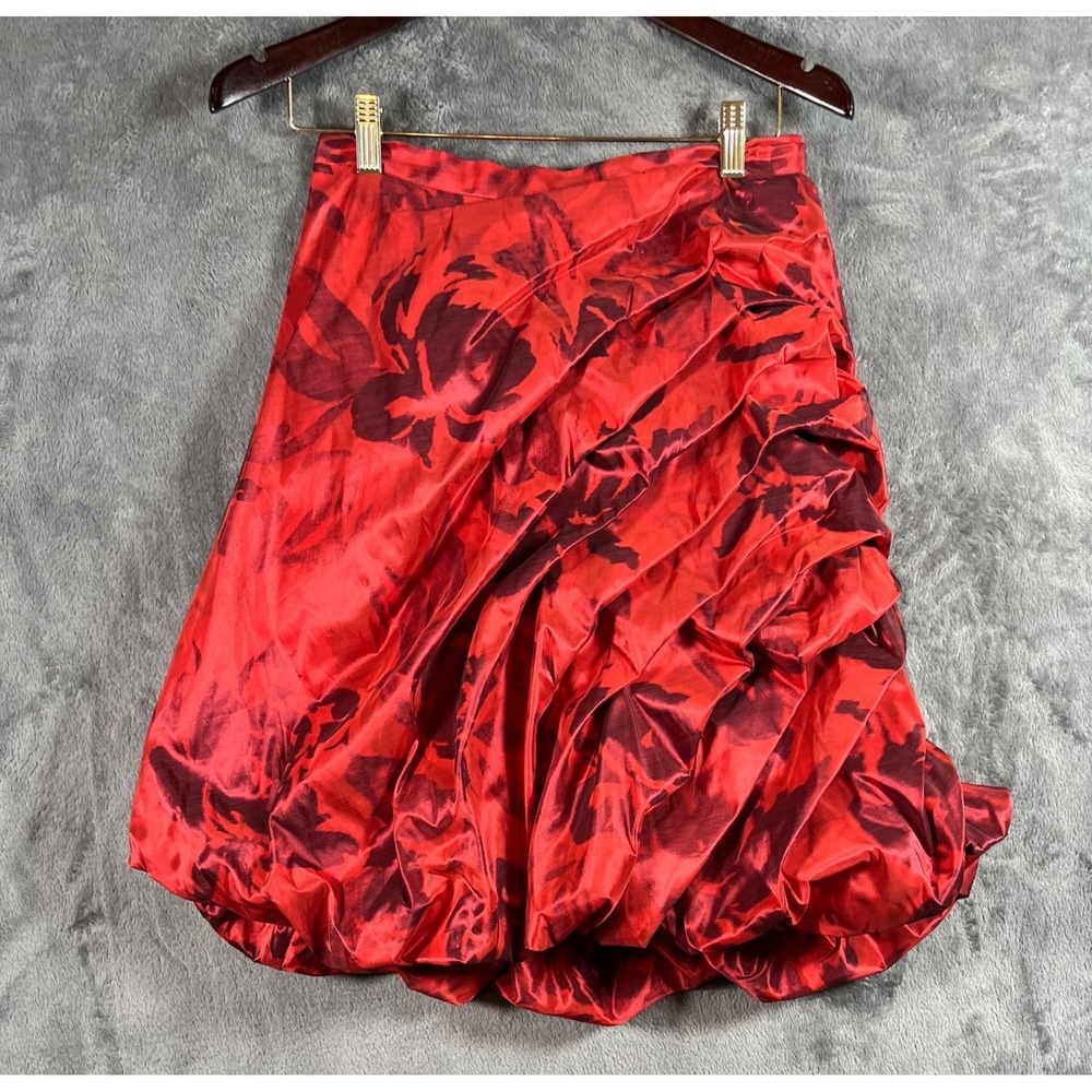 Rickie Freeman Teri Jon Bubble Skirt 4 Red Floral Taffeta Layered Vintage 90's - Picture 1 of 7